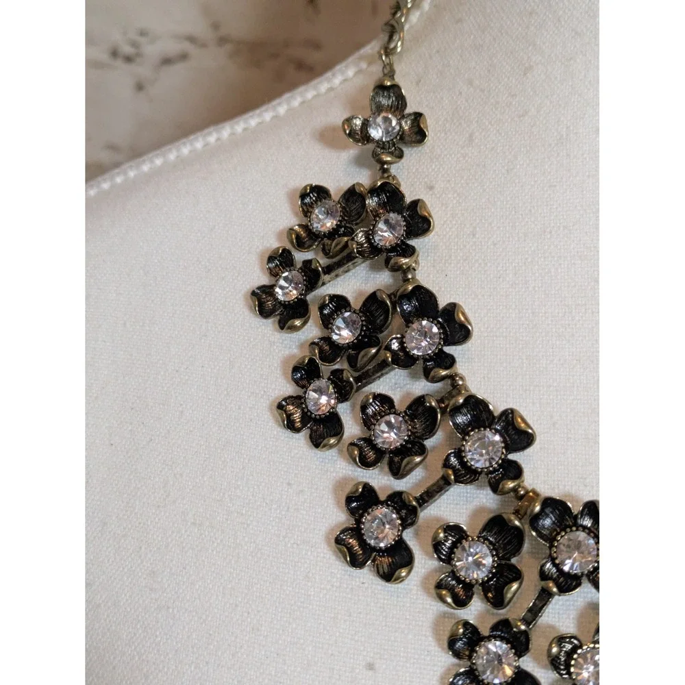 Joan Rivers Floral Cluster Bib Necklace In Antiqued Gold Tone Rhinestones 18